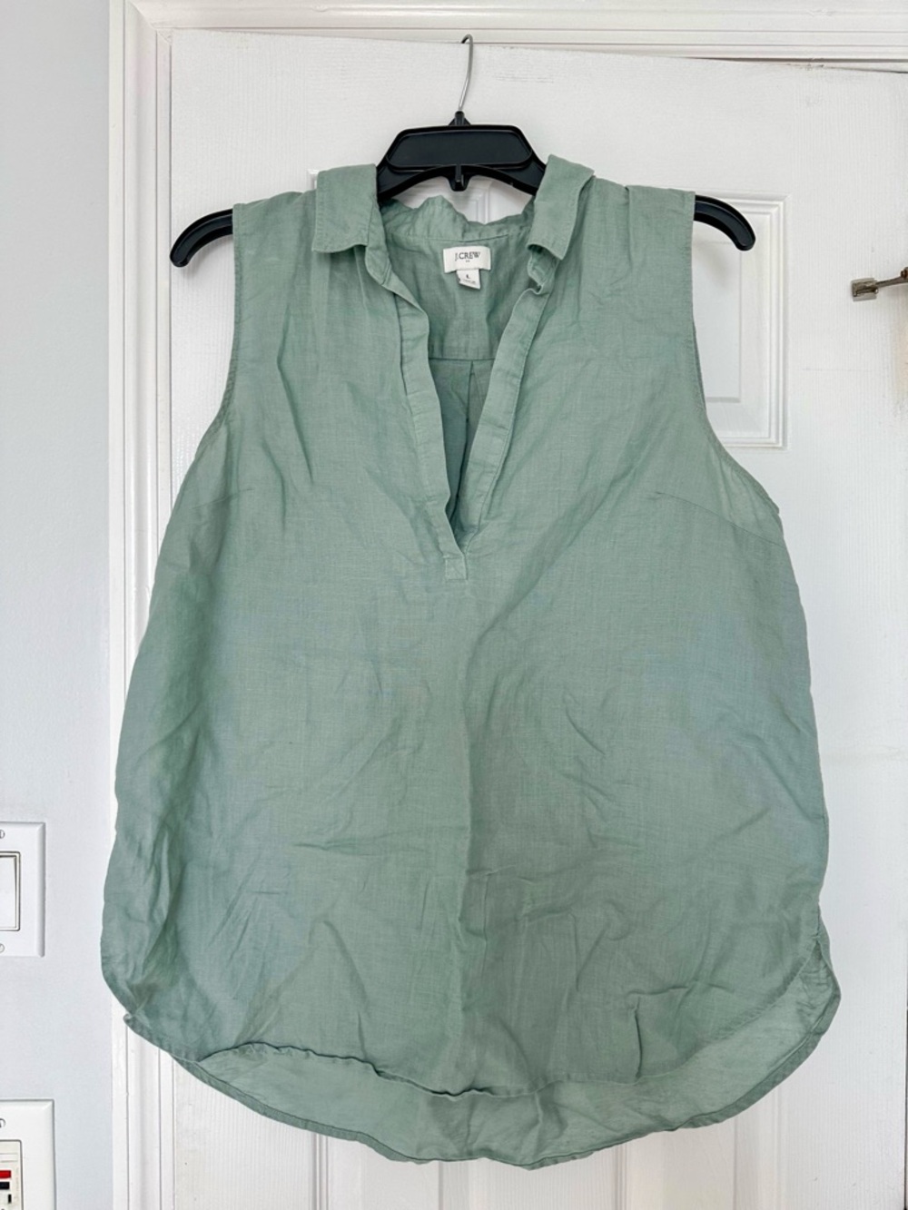 J. Crew factory Sleeveless Split V-Neck Linen top in Sage